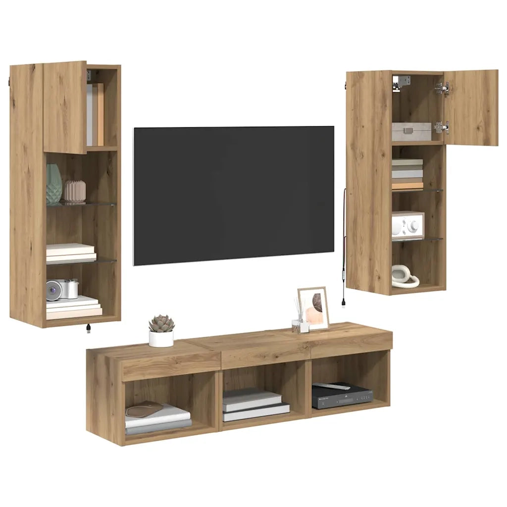 Unità per TV a Muro 5 pcs Rovere Nero Legno multistrato 3402924