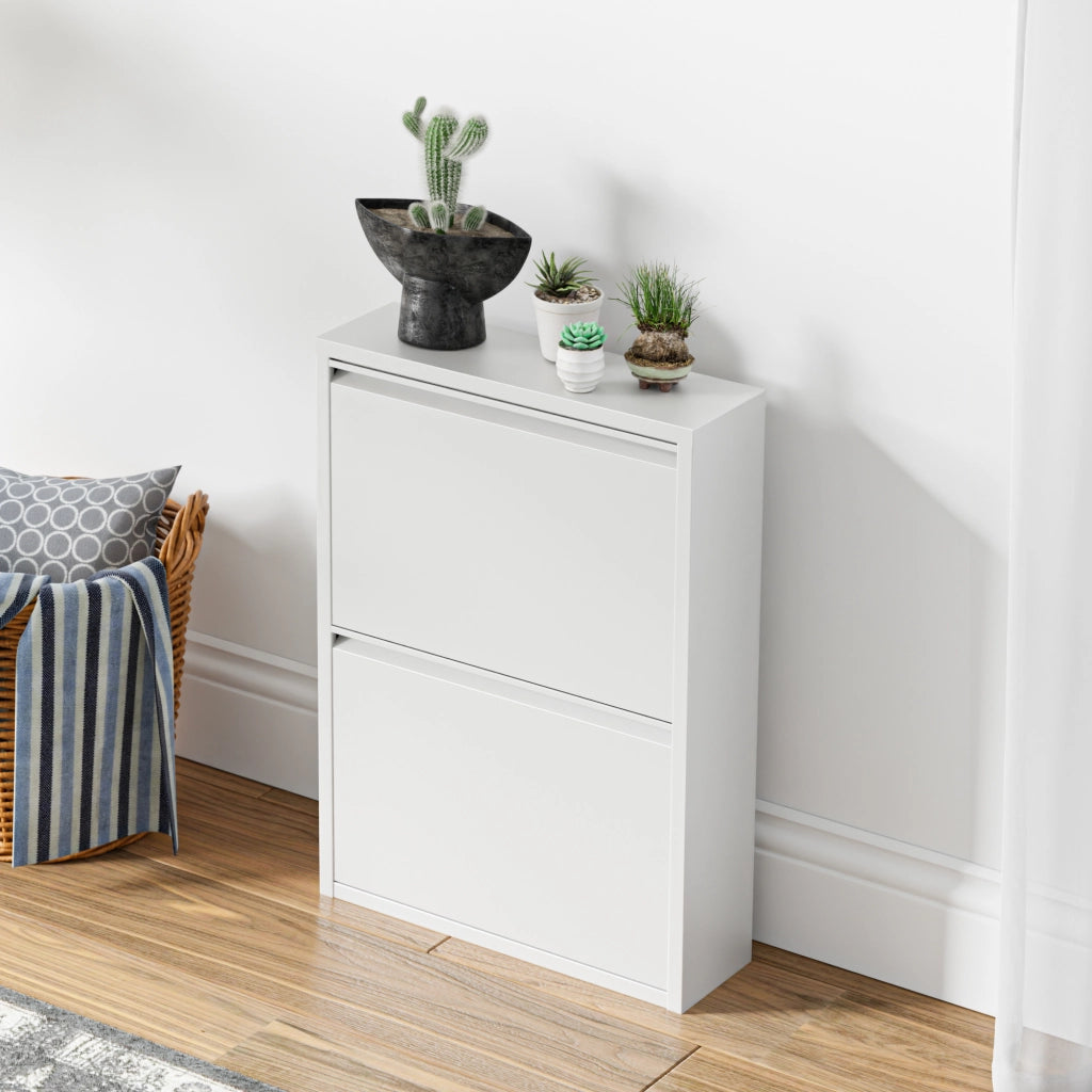 Scarpiera Sokndal con 2 Contenitori Ribaltabili Portascarpe in Metallo - Bianco [en.casa]
