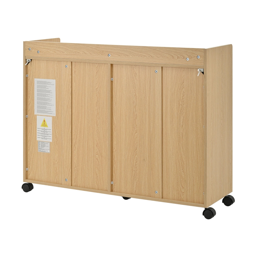 Mobile Scarpiera con 2 Ante; 2 Cassetti e Vani Aperti; con Ruote con Freno; in MDF; 110×35×86 cm; Naturale