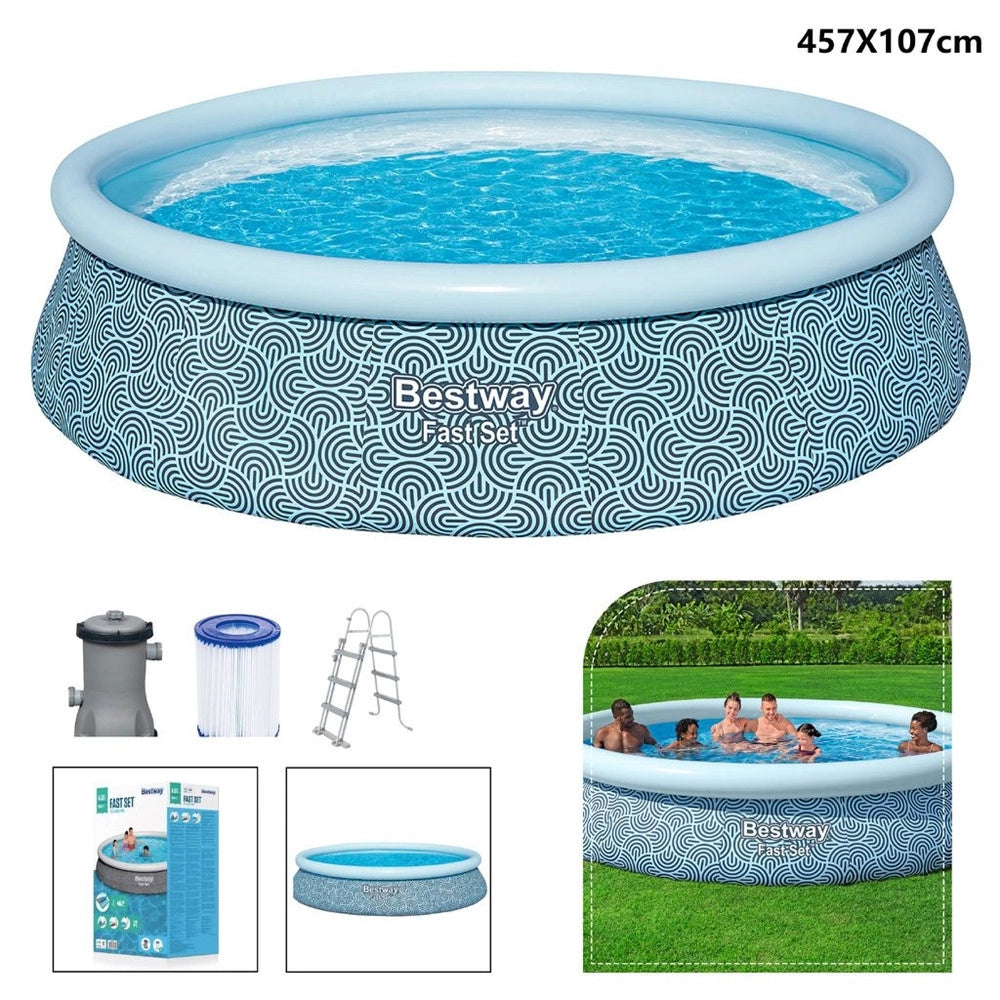 Trade Shop - Piscina Fuori Terra Fast Set Con Pompa Filtro ø457x107cm Design Geometrico Rotonda 57372 -