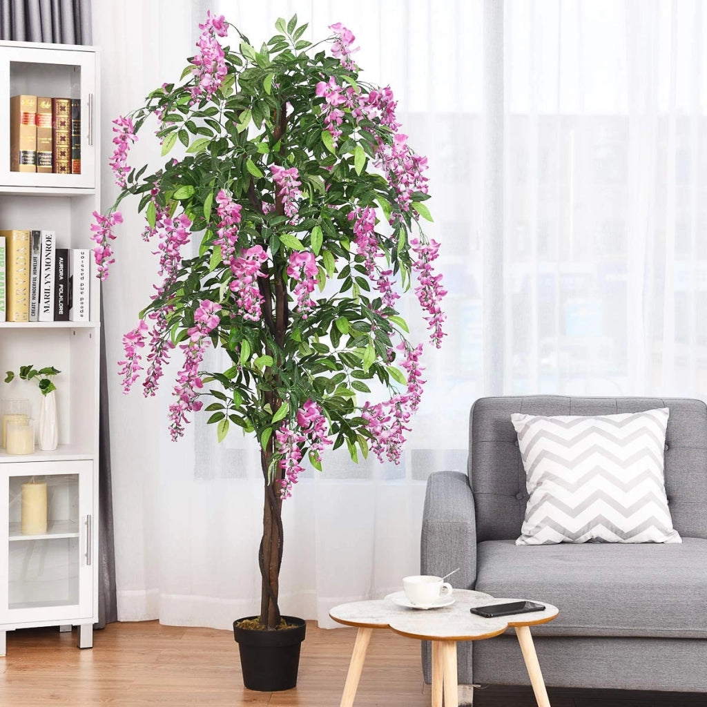 Albero artificiale con fiori glicine 180cm Pianta artificiale decorativa in vaso da arredo interno Rosa