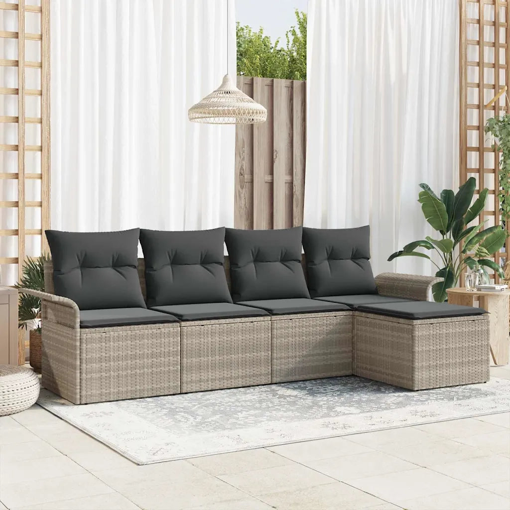 Set Divano da Giardino 5 pz | Set Salotto da Giardino Grigio chiaro polyrattan