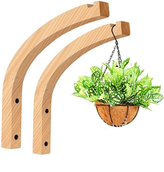 Set da 2 di sostegni per piante in legno, supporto per piante, vassoio per piante appeso, vaso per fiori, supporto per piante per vasi, lanterne e campane da vento