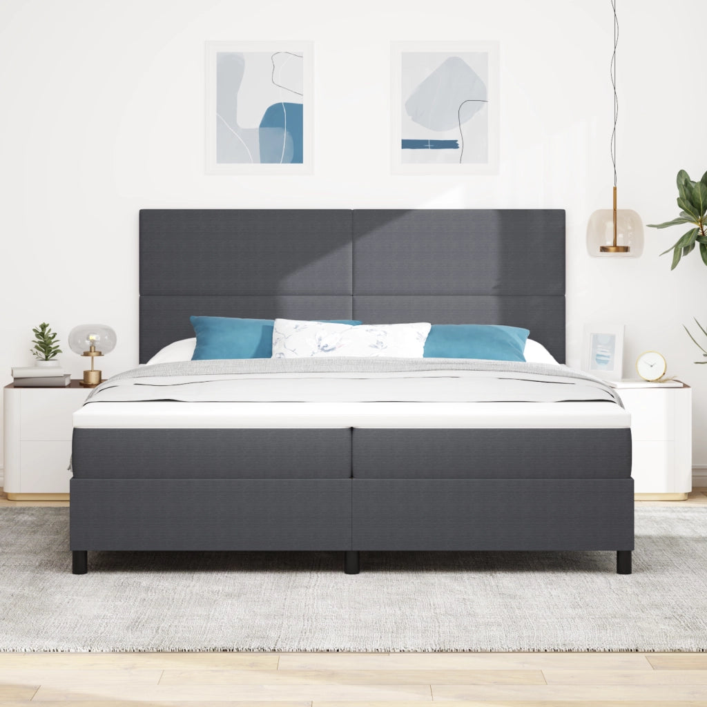 Letto con Box Spring e Materasso Grigio Scuro 200x200 cm Tessuto a Coste