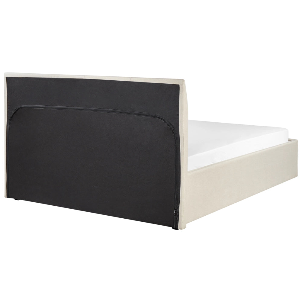 Letto matrimoniale Imbottito in Tessuto beige chiaro con testiera e contenitore 120 x 200 cm stile elegante