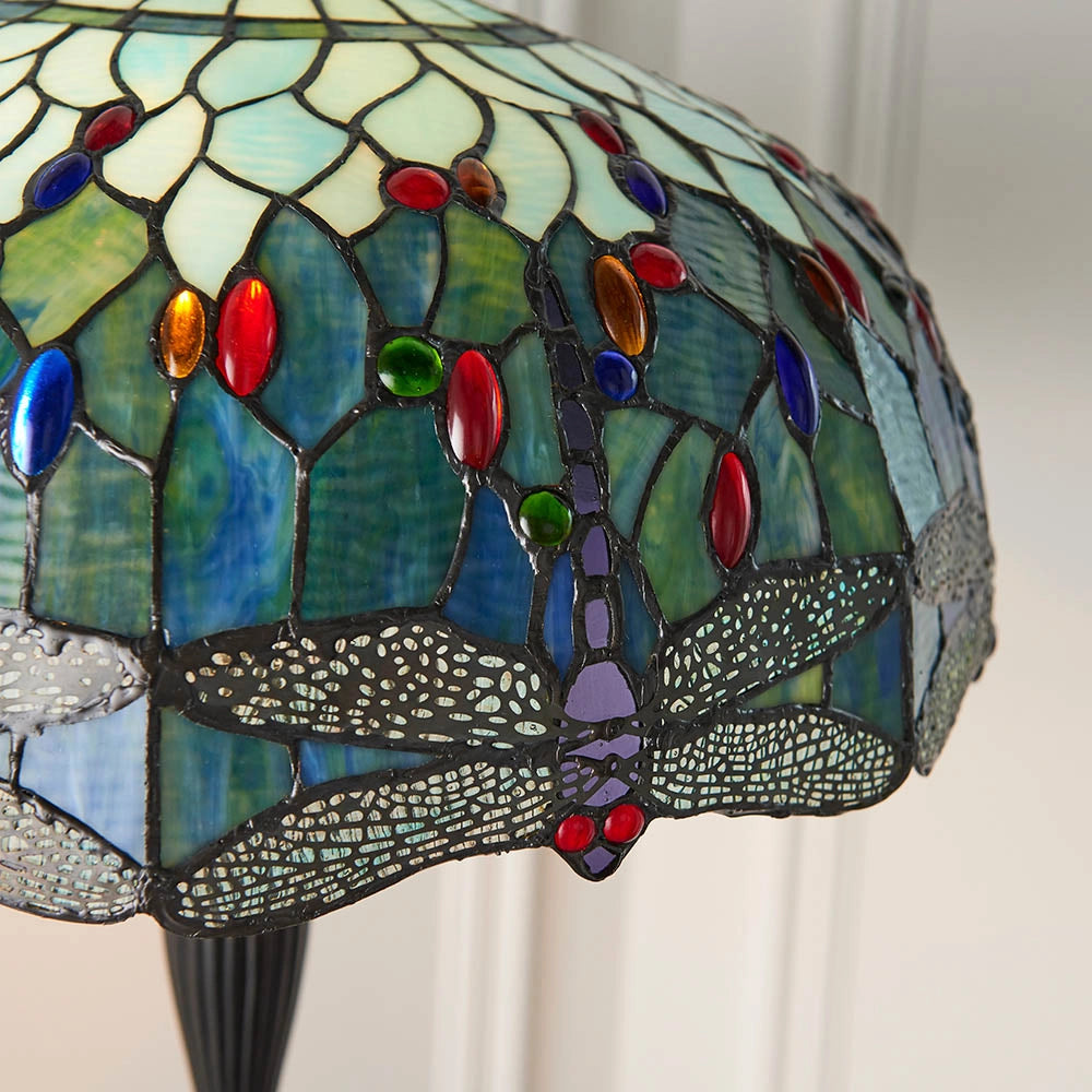 Lampada da terra Tiffany vetrata Dragonfly Blue 2xE27 60W