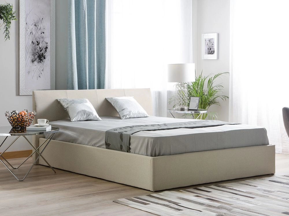 Struttura del letto Beige King Size 5 piedi Sollevare contenitore con testiera