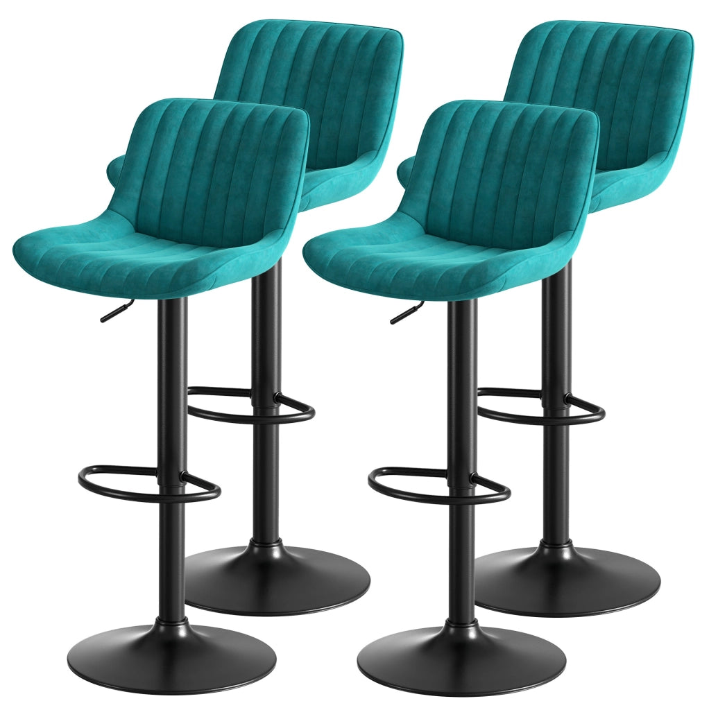 Sgabello da bar girevole blu in velluto, altezza regolabile, set da 4