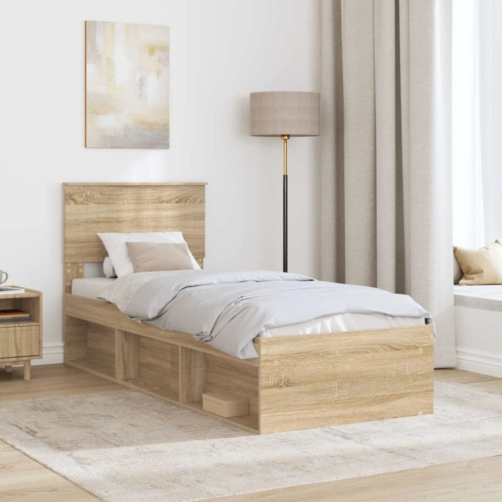 Letto singolo | Letto per adulti | Struttura del letto Rovere Sonoma 75 x 190 cm Pino massello