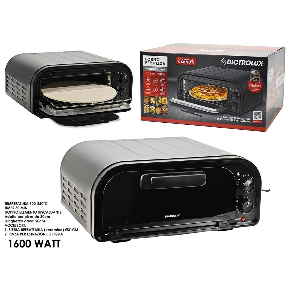 Trade Shop - Forno Per Pizza Con Pietra Refrattaria 1600w Cottura Rapida Doppio Elemento Riscaldante -