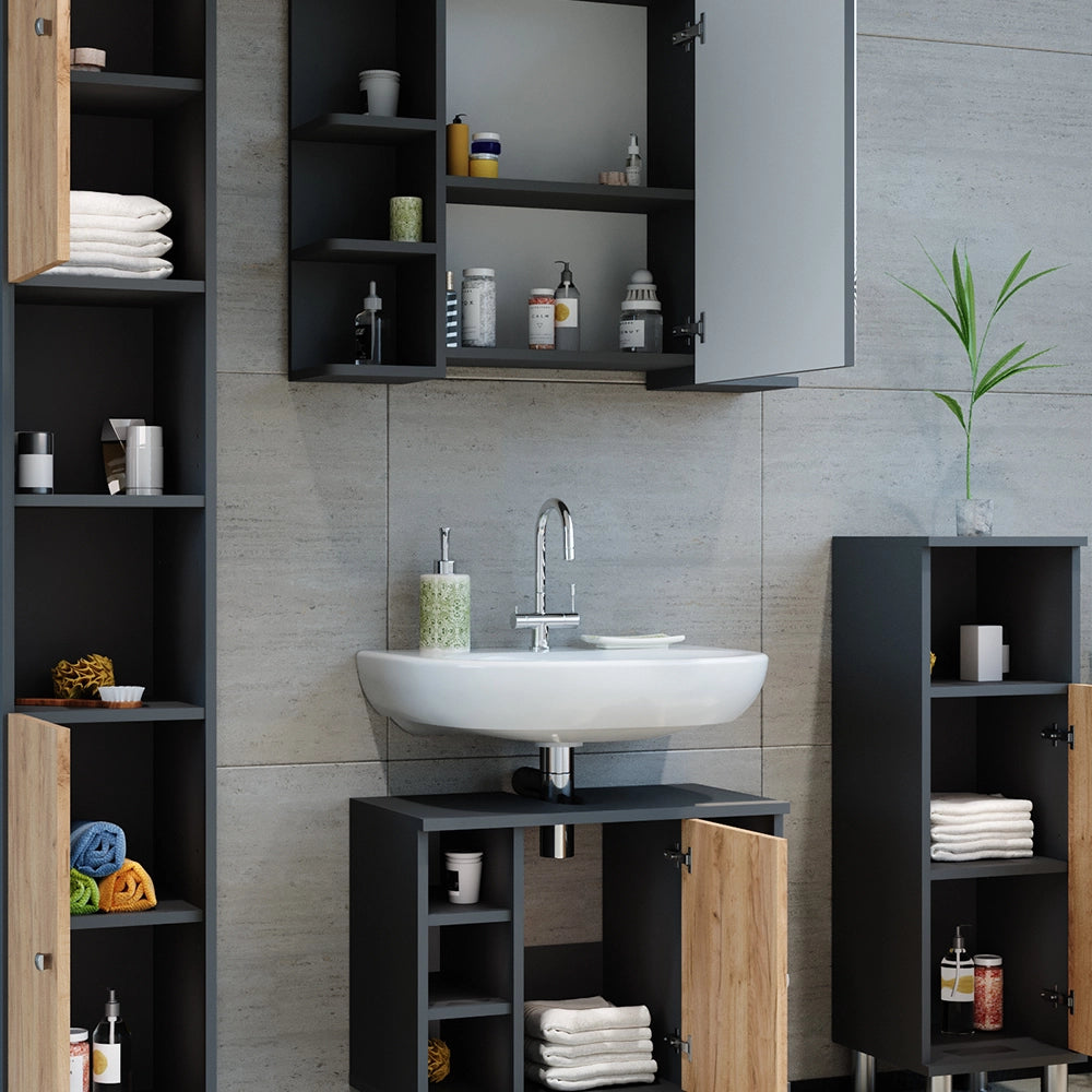 Vicco Set di mobili da bagno Antracite/quercia dorata 4 parti