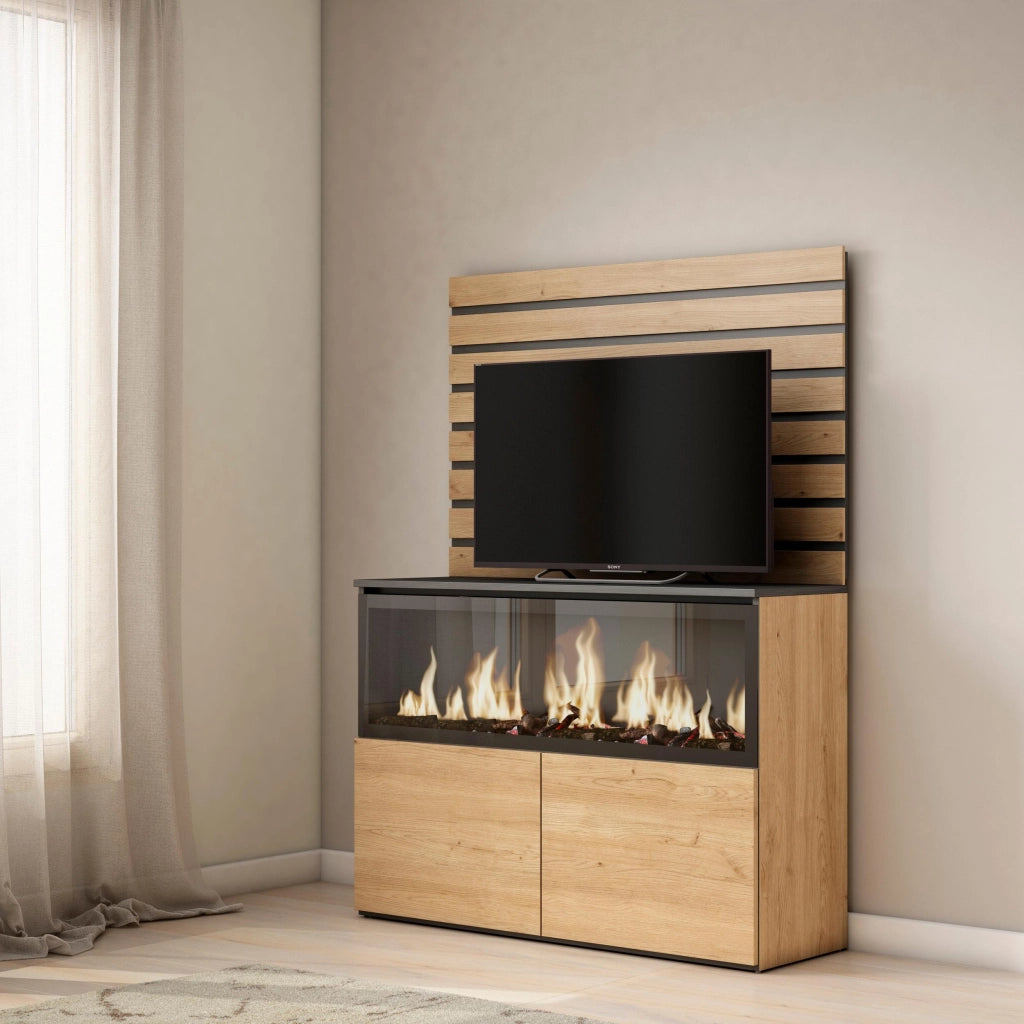 Credenza, 107x35x145cm, Camera da letto, Camino elettrico XXL, colore Rovere RF3418