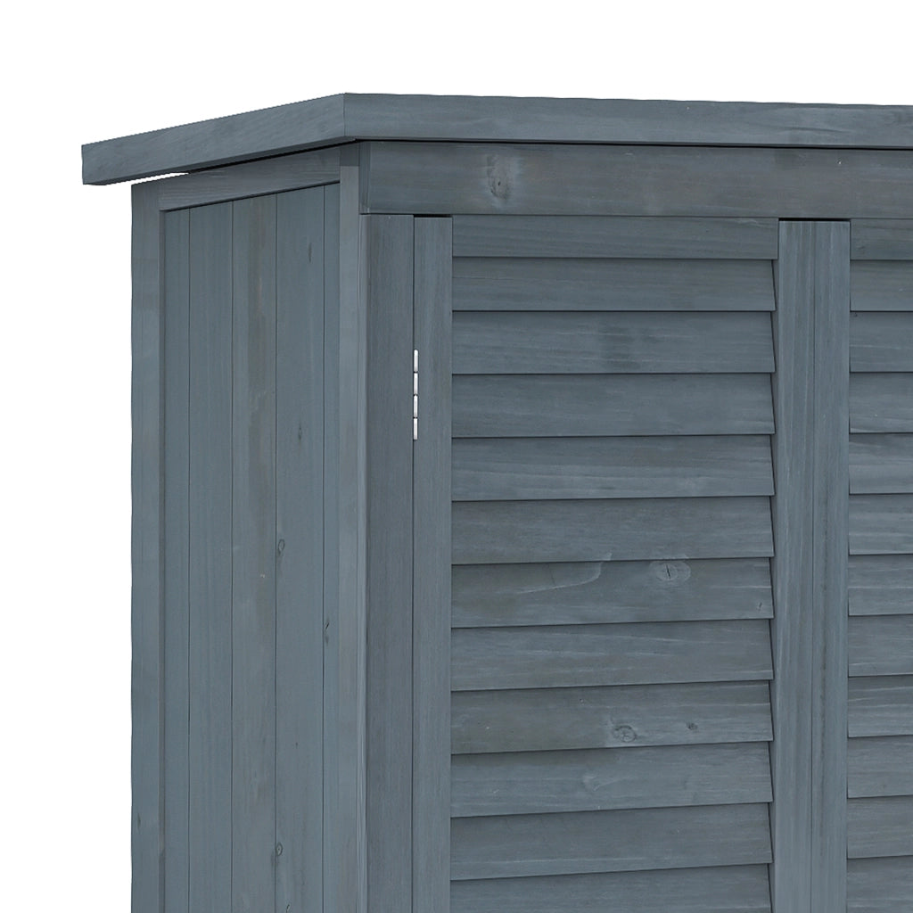Armadio da Giardino in Legno con Tetto Pendente e Porte a Lamelle, Grigio, 87 x 46,5 x 160 cm