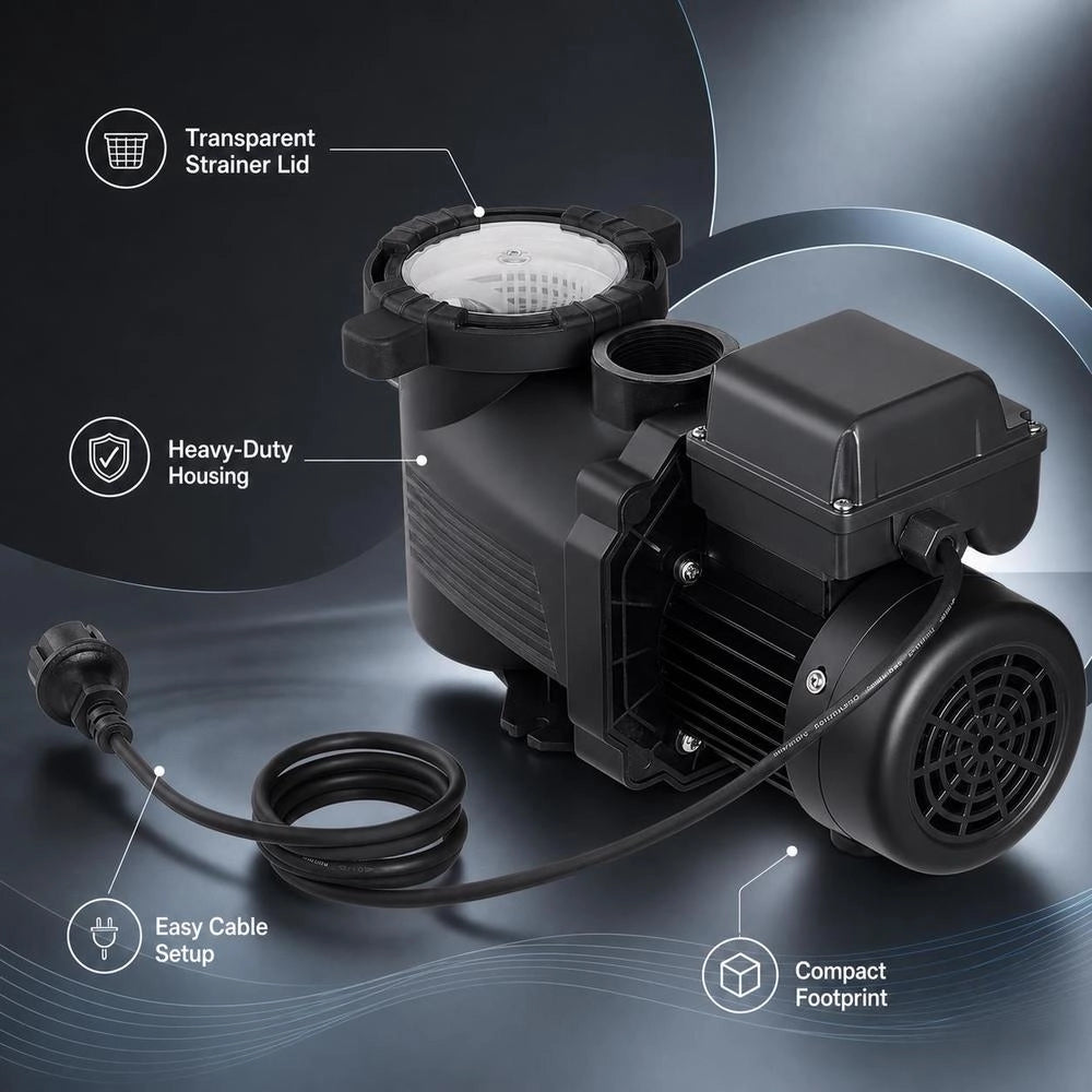 Swimming Pool Pump 400 W, Filter Pump 11.100 L/H Max. Flow Rate, Single-stage Pool Pump, 3450 Rpm, 10 M Max. Delivery Head, With 24-hour Timer & Filter Basket, For Above-ground & In-ground Pools, & Spas