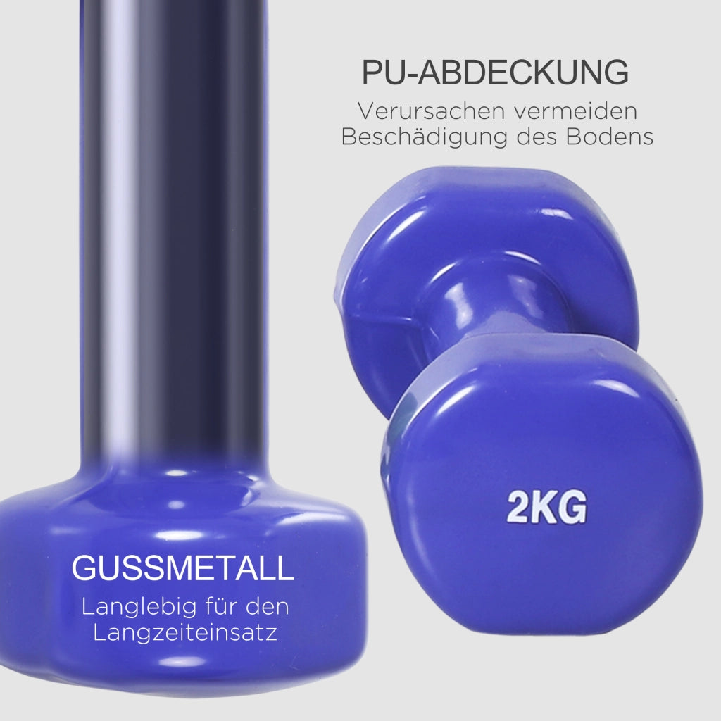Set di manubri con custodia, 4 paia di manubri, 0,5, 1, 15, 2 kg, portatili per casa e palestra, ferro, plastica