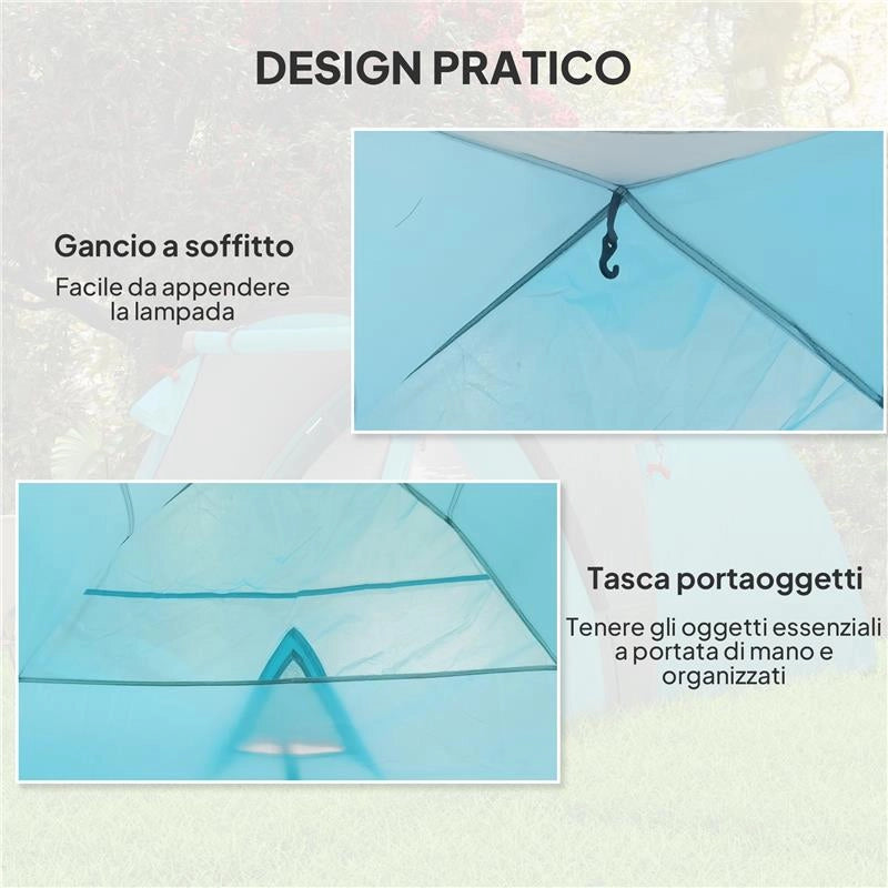 TENDA DA CAMPEGGIO 3 PERSONE CON CAMERA E VERANDA IMPERMEABILE 3000MM E BORSA DI TRASPORTO AZZURRO