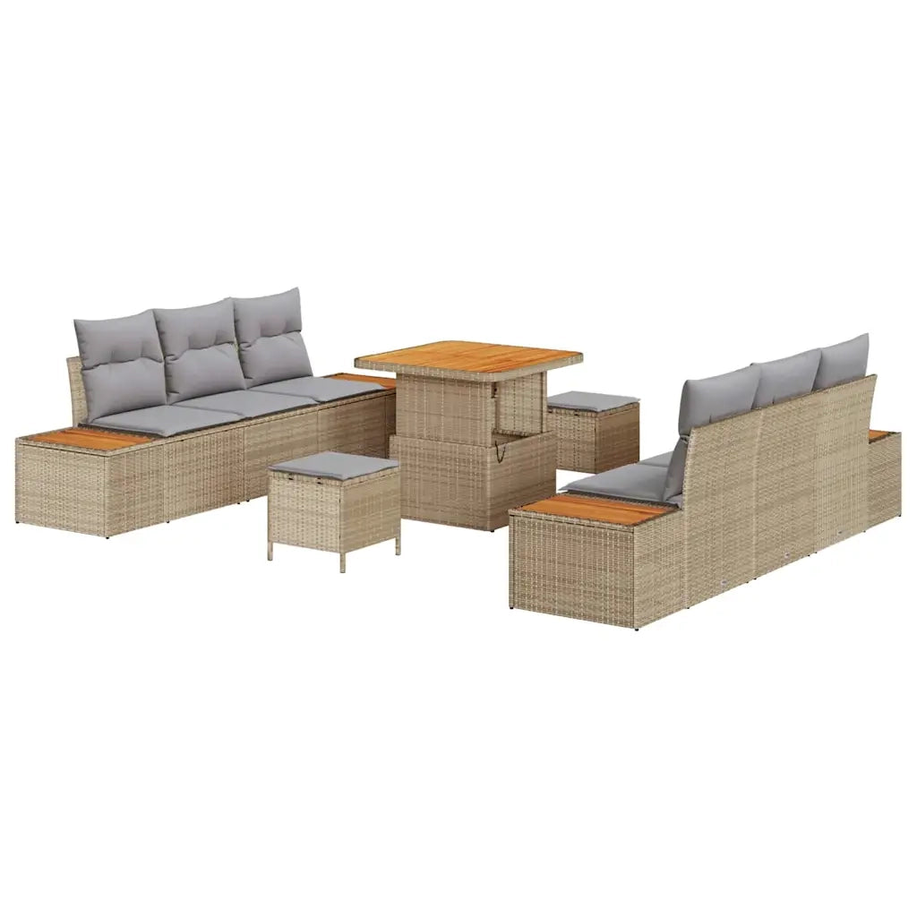 Set Divano da Giardino con cuscino 9 pcs Beige Poly Rattan