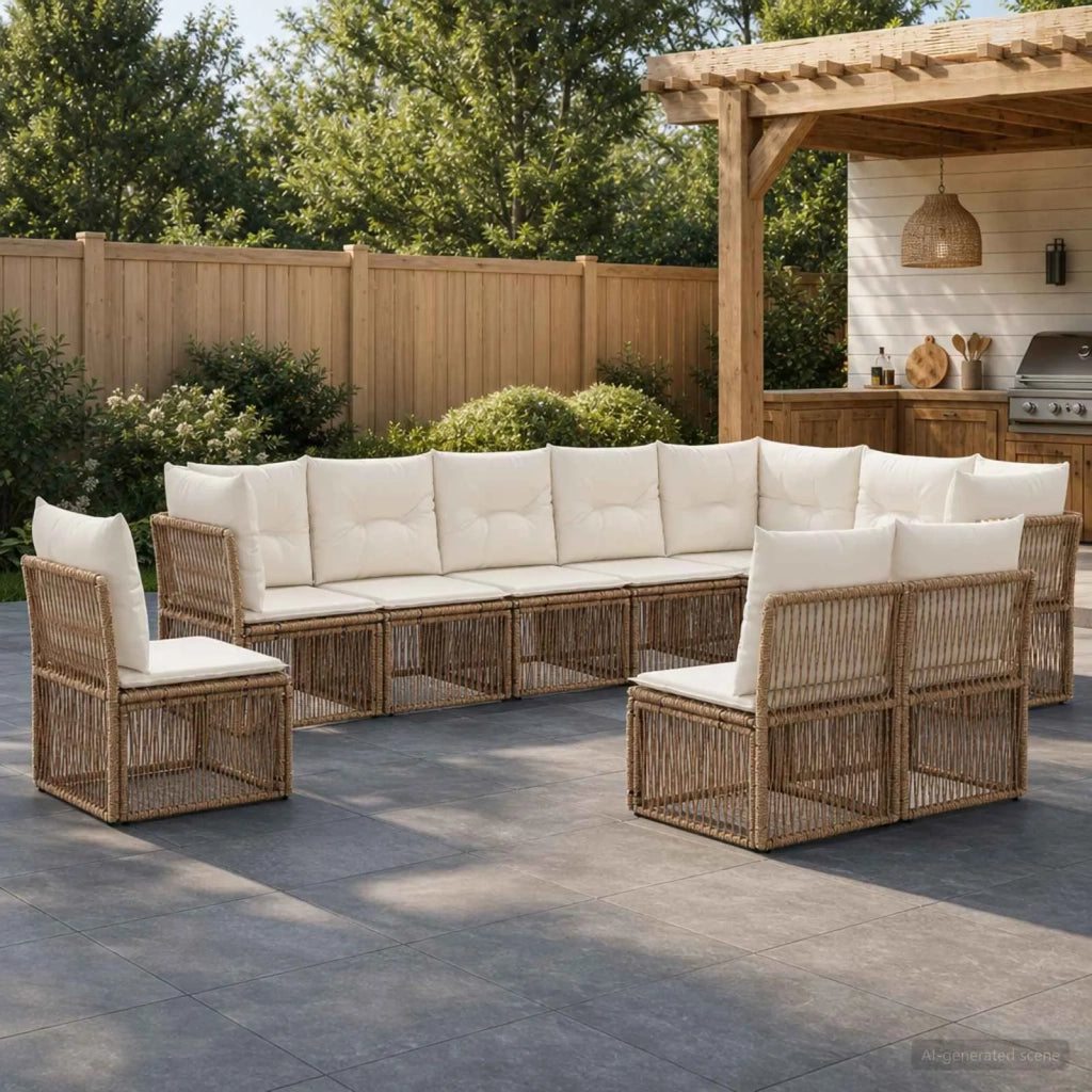 Set Divano da Giardino 10 pz Beige polyrattan 3434253