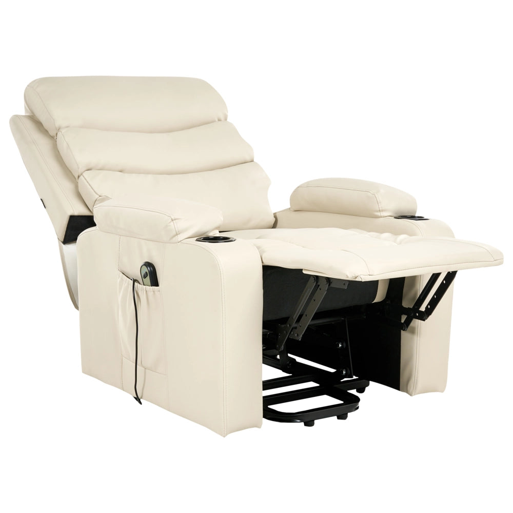 Poltrona elettrica reclinabile in ecopelle imbottita con poggiapiedi beige stile moderno