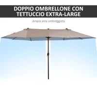 Ombrellone da Giardino Doppio con Apertura a Manovella, in Acciaio e Poliestere, 460x270x240 cm