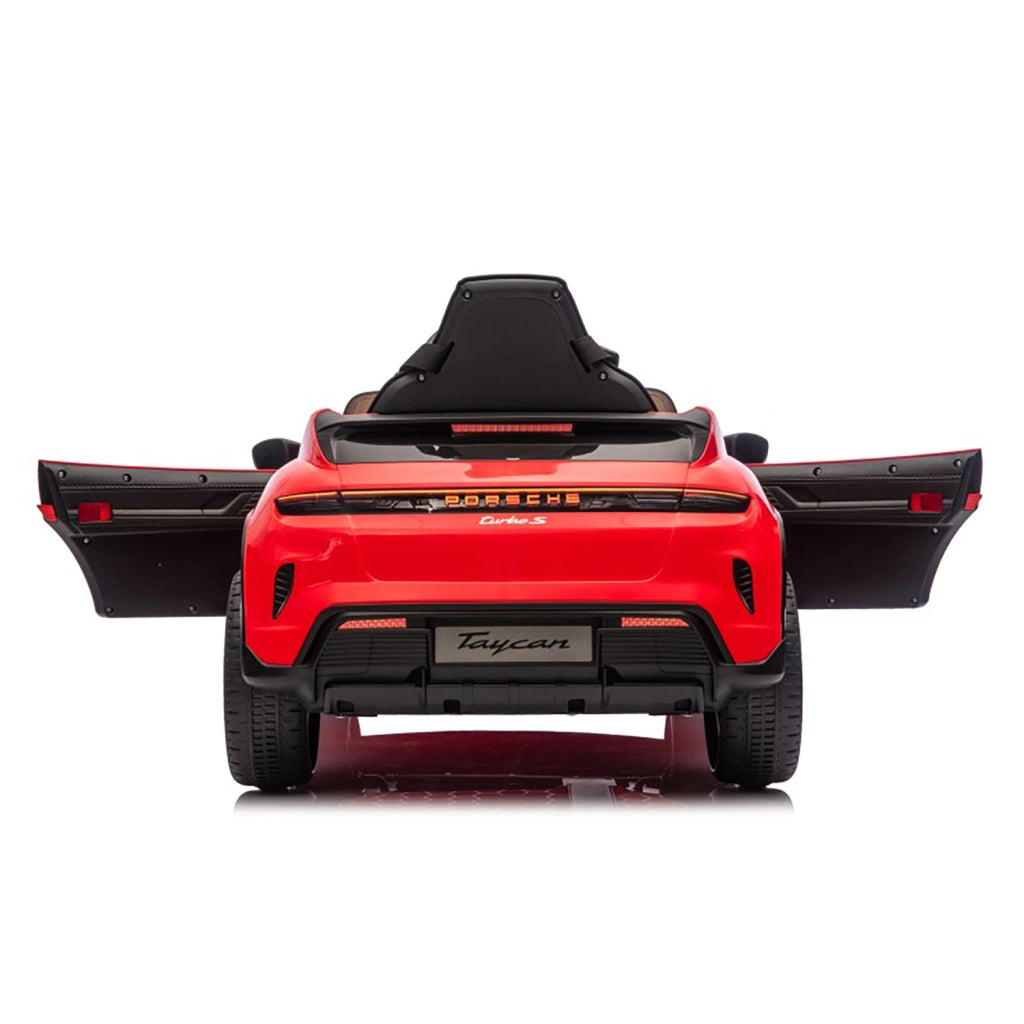 Macchina Elettrica per Bambini Porsche Taycan Turbo S 12V con Telecomando Bluetooth Luci LED e Tappetini Rosso