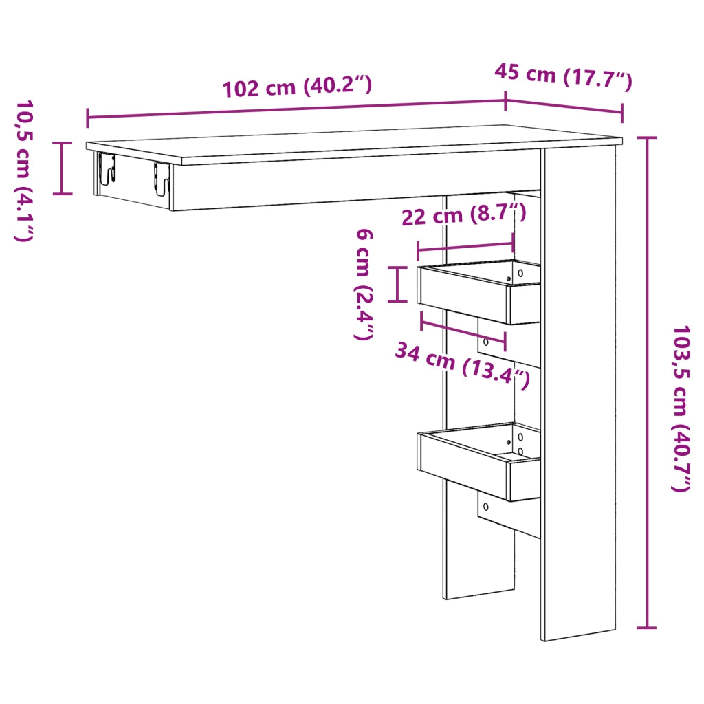 Tavolo da Bar - Rovere Nero - 102x55x103.5 cm - Realizzato in Legno Ingegnerizzato