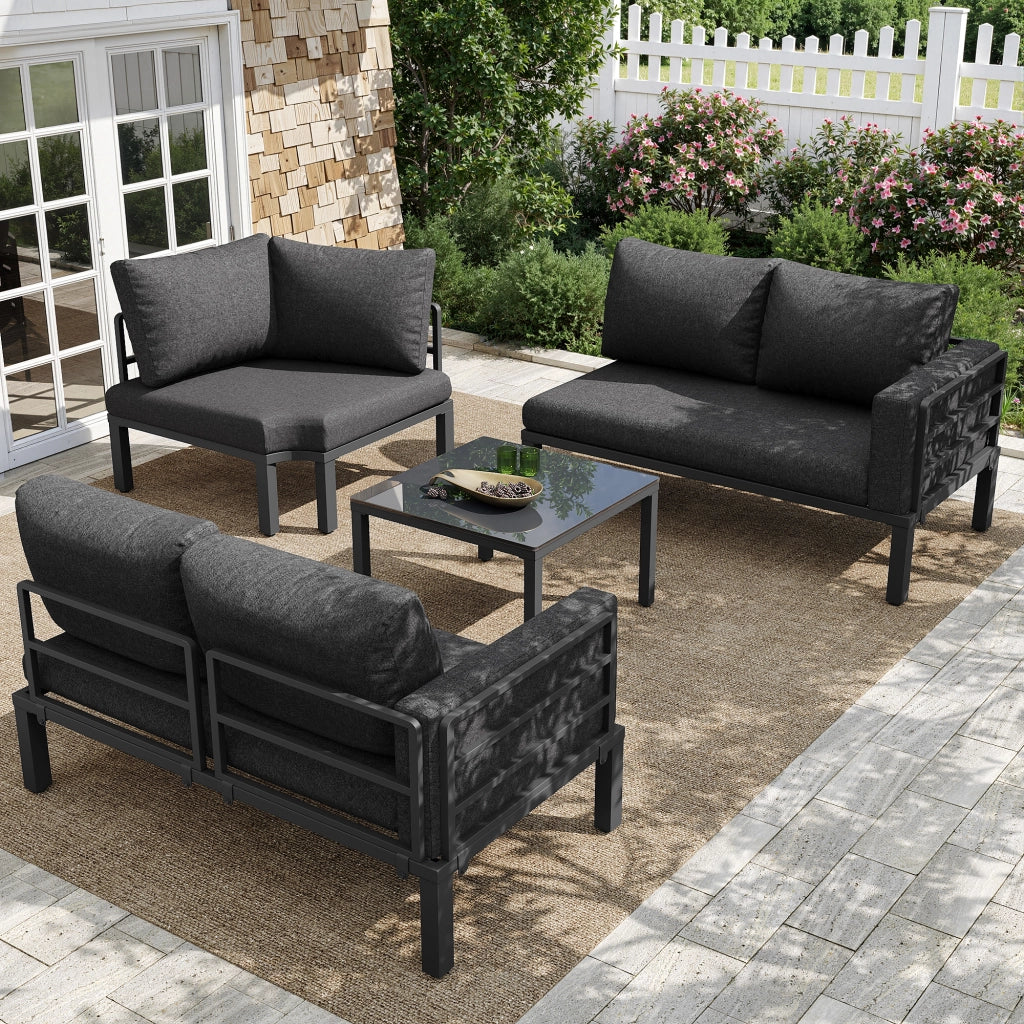 Set Mobili da Giardino con Divano, Tavolino e Cuscini ¨C MINIMAL ¨C Grigio, Vetro, Acciaio, 4-5 Posti