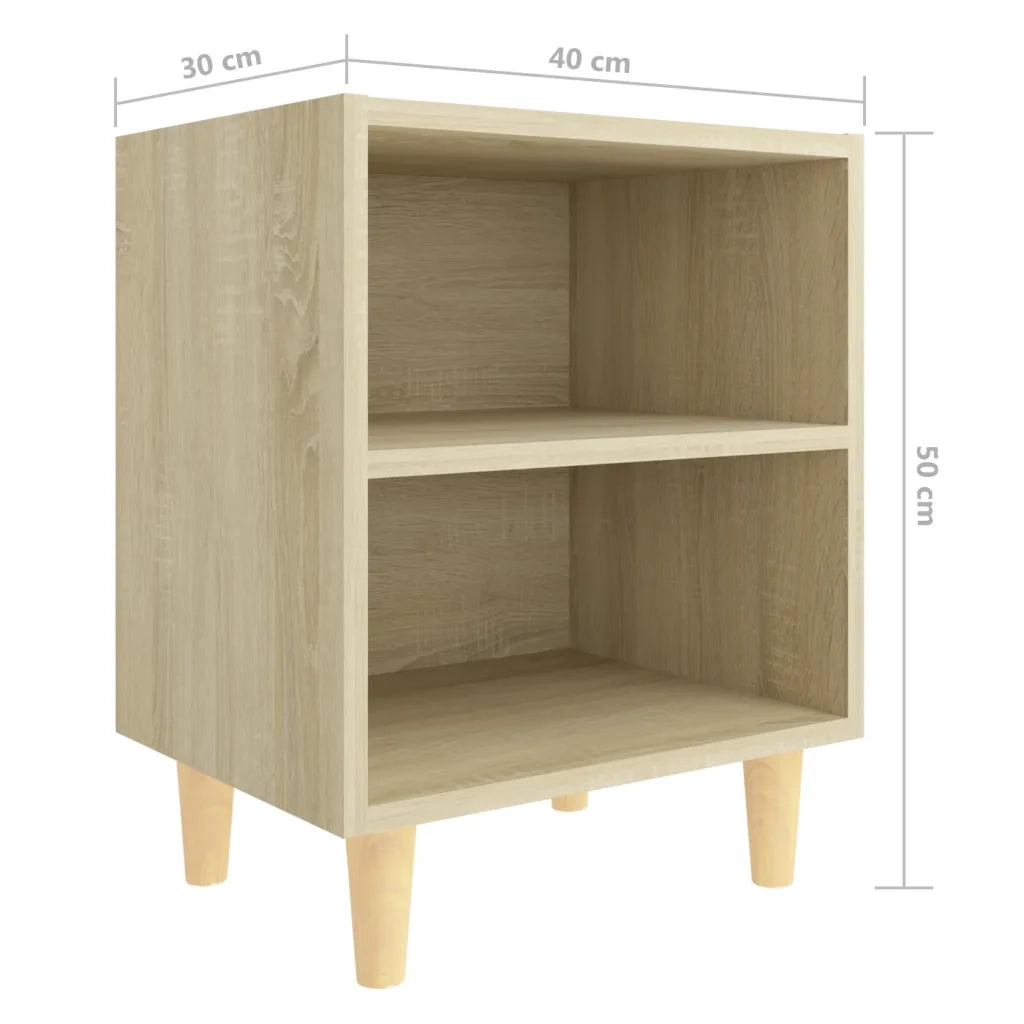 Comodini Gambe in Legno Massello 2pz Rovere Sonoma 40x30x50cm 805786