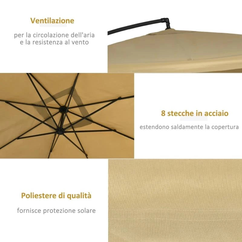 OMBRELLONE DA GIARDINO A BRACCIO INCLINABILE CON APERTURA A MANOVELLA E ZANZARIERA, 3X3 M, BEIGE