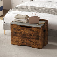 Panca Contenitore da 103L Multifunzione 75x40x56 cm color Legno con Cuscino in Tessuto Grigio