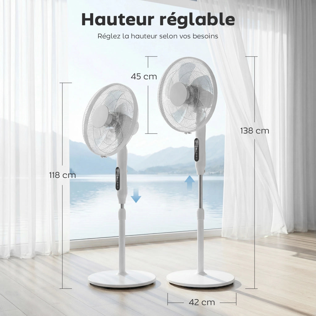 Ventilatore da pavimento 45 cm con telecomando e APP ¨C zephmum ¨C bianco