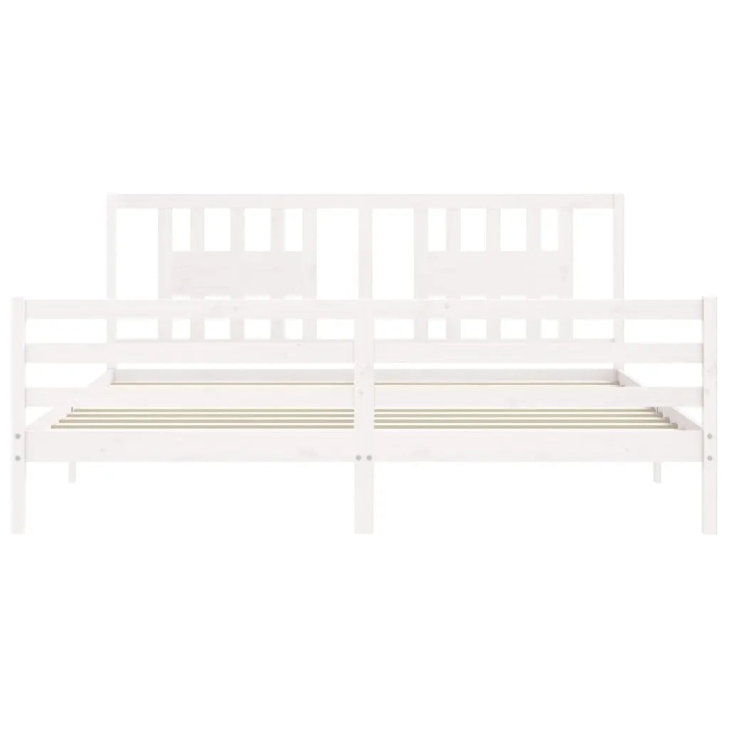 Giroletto con Testiera-Struttura Letto con testiera Bianco 200x200 cm in Legno Massello 444761
