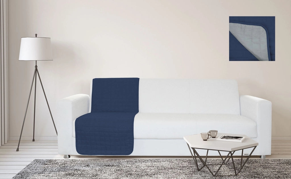 Copridivano a Fascia 1 Posto 60x190 cm in Microfibra Doubleface Blu Scuro/Grigio Chiaro