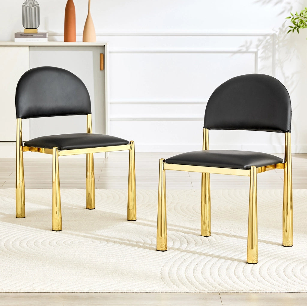 Sedia da pranzo in PU e metallo; schienale ergonomico; nero