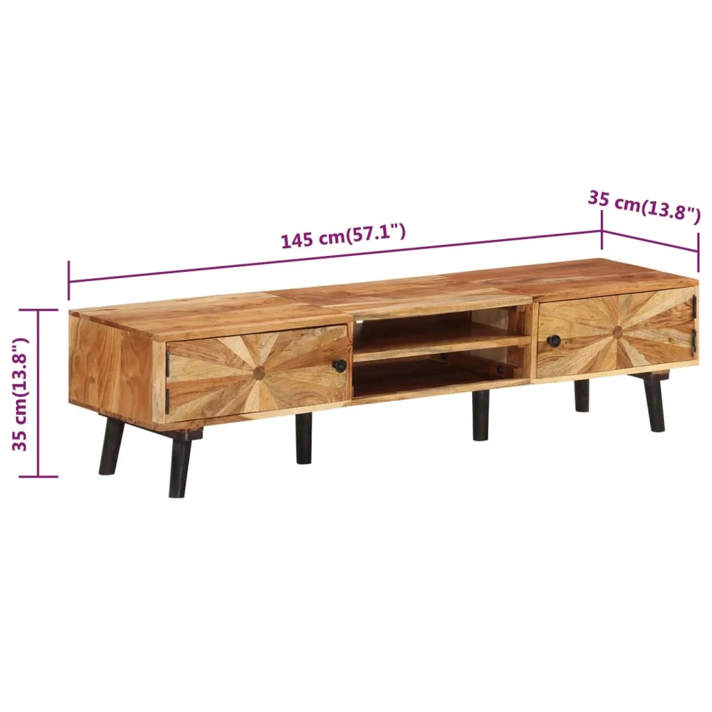 Mobile TV multimediale scaffale TV credenza mobile TV sala da pranzo soggiorno camera da letto 145 x 35 x 35 cm legno massello di acacia marrone 02_0025945