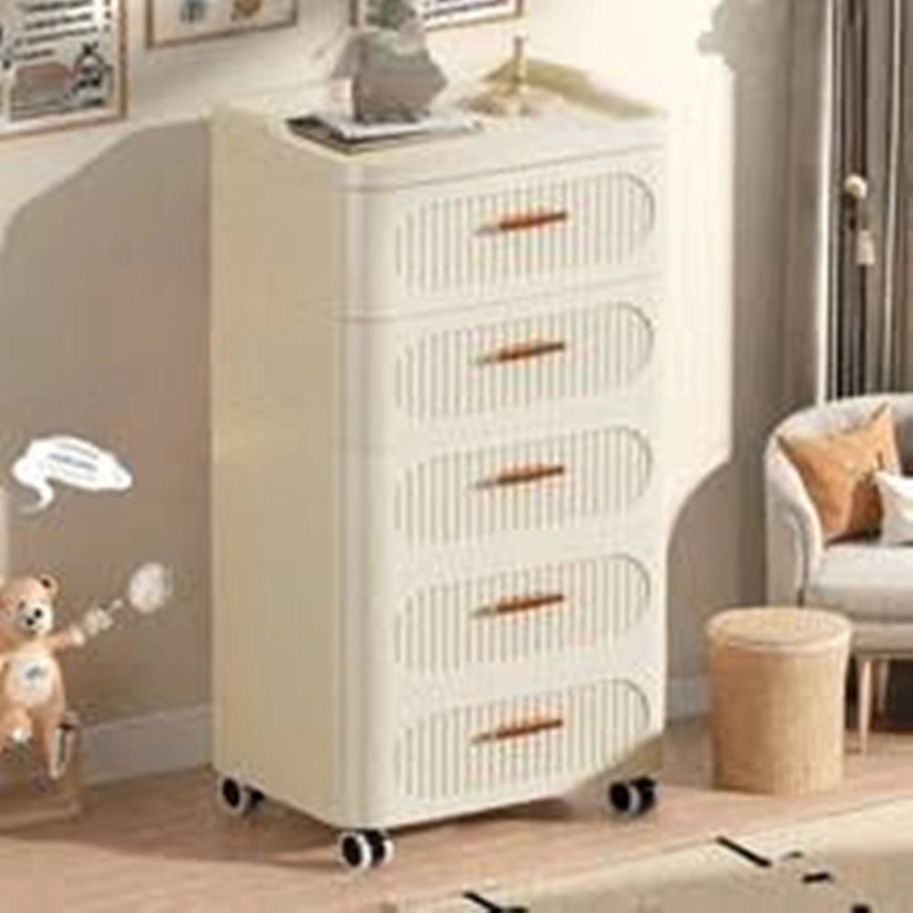 Trade Shop - Mobile Contenitore In Plastica Con Ruote 5 Ripiani Cassetti Per Camera Soggiorno Ingresso -