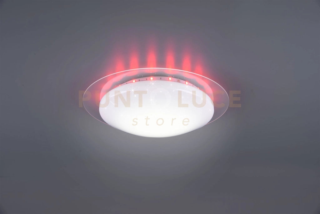 BILBO PLAFONIERA LED DIFFUSORE BIANCO EFFETTO STELLE CON BORDO TRASPARENTE CON RGB RETRO-ILLUMINATO E TELECOMANDO MULTIFUNZIONE D.35CM 8,5W  1000lm, 2700 - 5500K DIMMERABILE