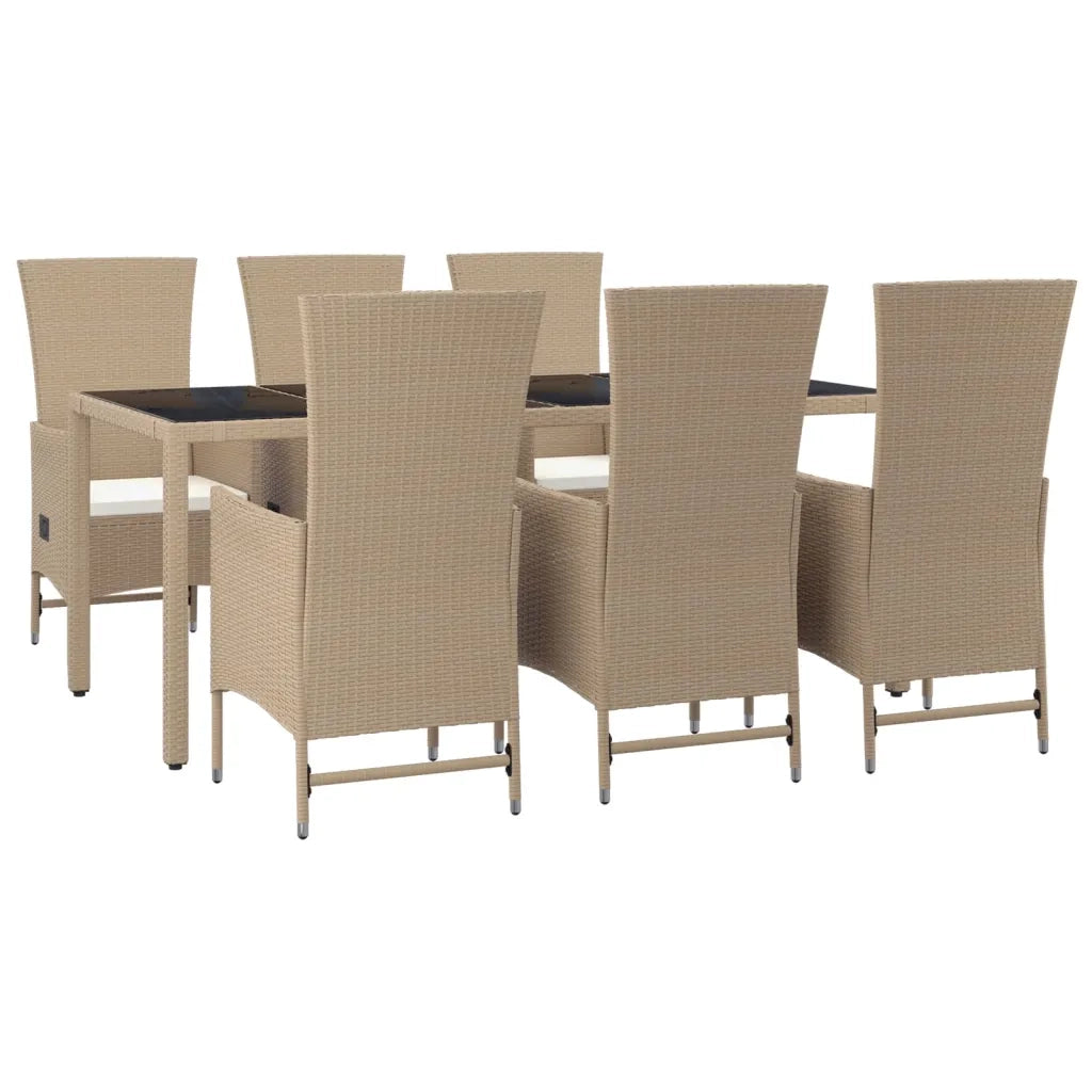 Set da Pranzo da Giardino 7 pz con Cuscini Beige in Polyrattan 3157570