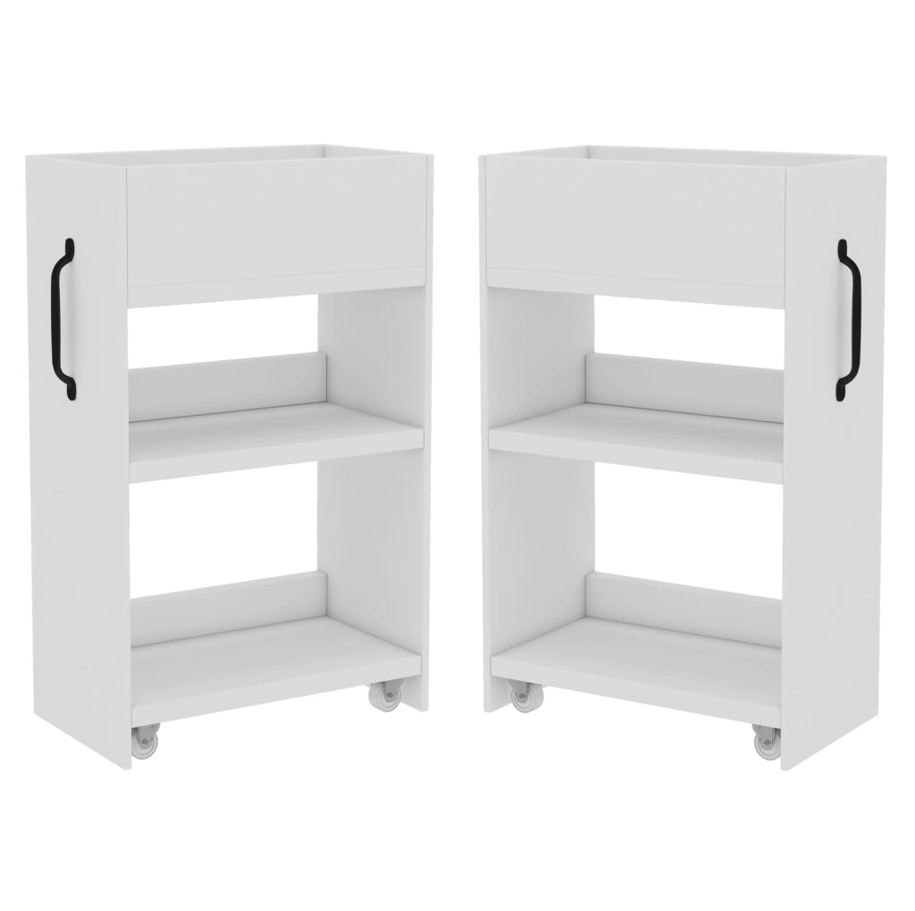 Mobile contenitore con ruote 52x50x75 cm; in truciolare bianco; reversibile