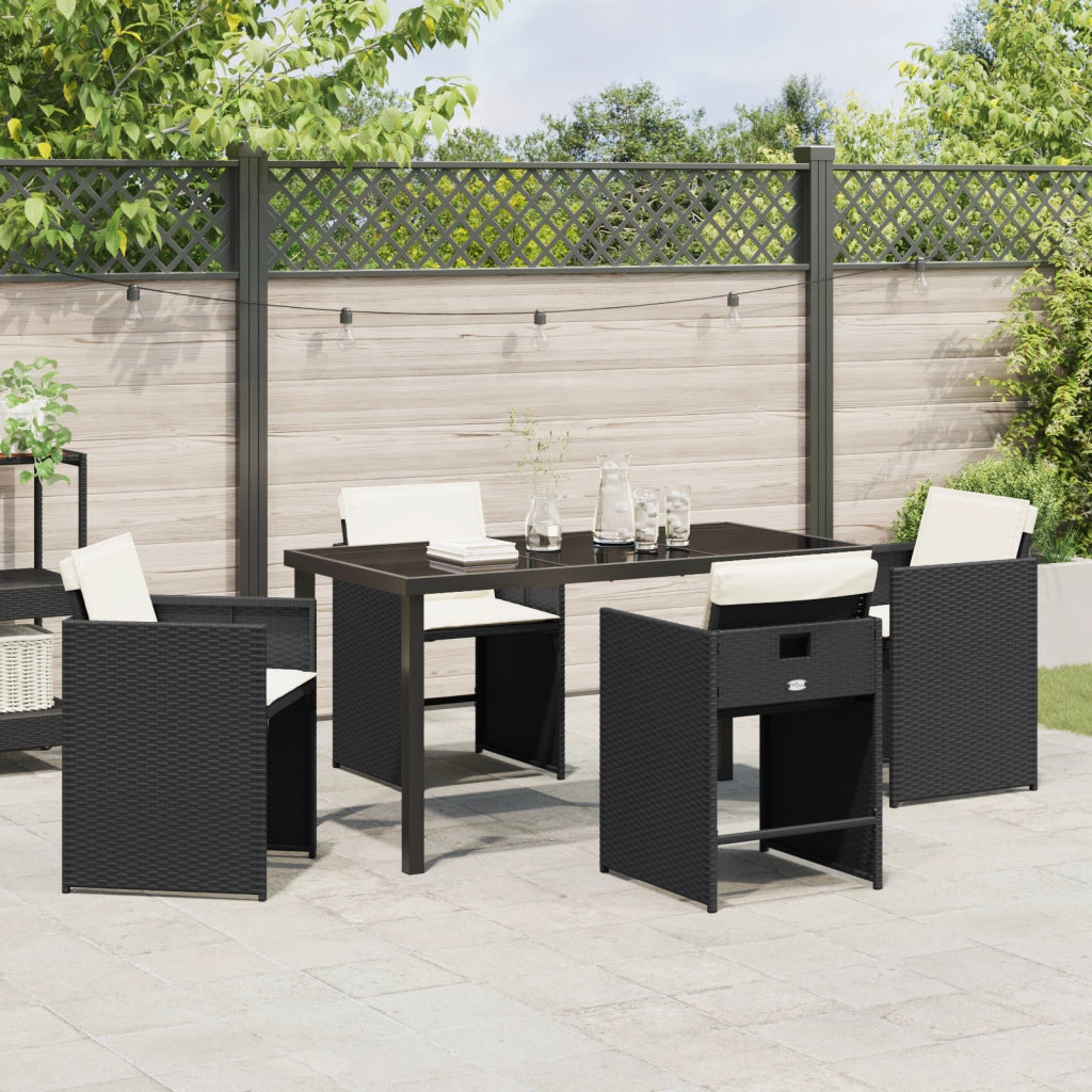 Set da Pranzo da Giardino 5 Pezzi con Cuscini Nero Polyrattan