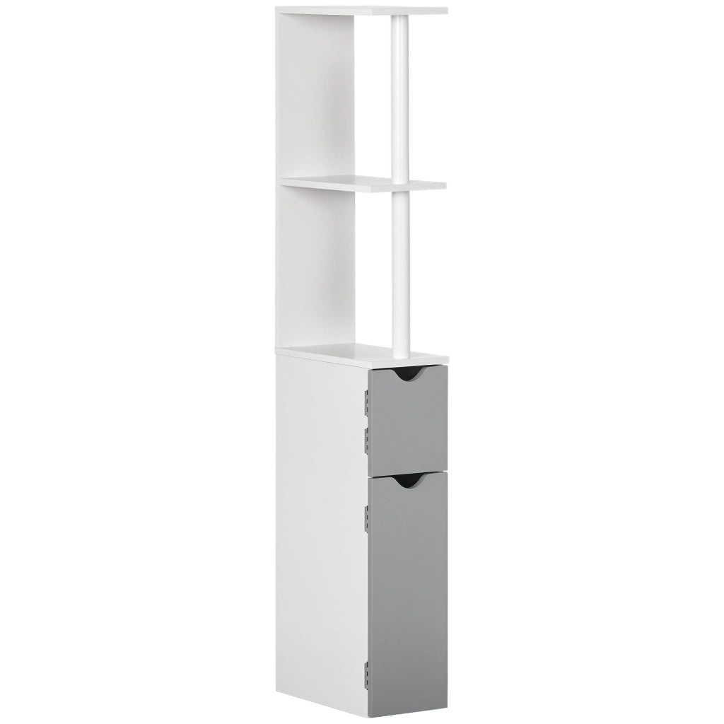 Colonna Bagno con 2 Ripiani e 2 Armadietti, in Legno, 15.2x29.8x118 cm, Bianco e Grigio