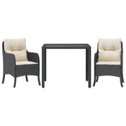 Set da Pranzo da Giardino 3 pz | Set Salotto da Giardino con Cuscini Nero in Polyrattan