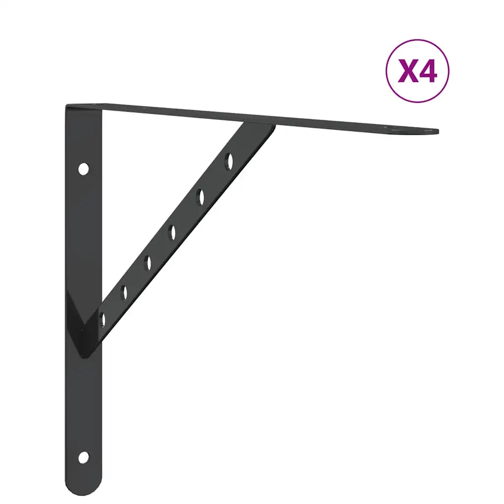 4 pz Staffe per Mensola | Ripiano | Scaffale 40x2,5x25 cm in Acciaio Inox Nero