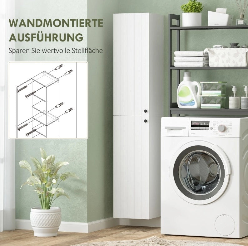Mobile contenitore da parete con 6 ripiani e chiusura ammortizzata in legno bianco