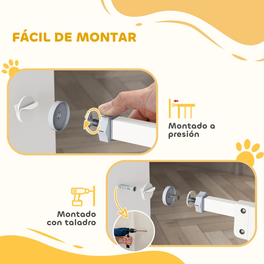 Barriera per Cani Estensibile con Porta ¨C Zephmum ¨C 74-80x91,4 cm Bianco