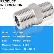 Connettori a 5 viti in acciaio inossidabile 304 - Flessibile 1/2" x 3/8" - Adattatore per tubi - Industriale per acqua, aria e gas