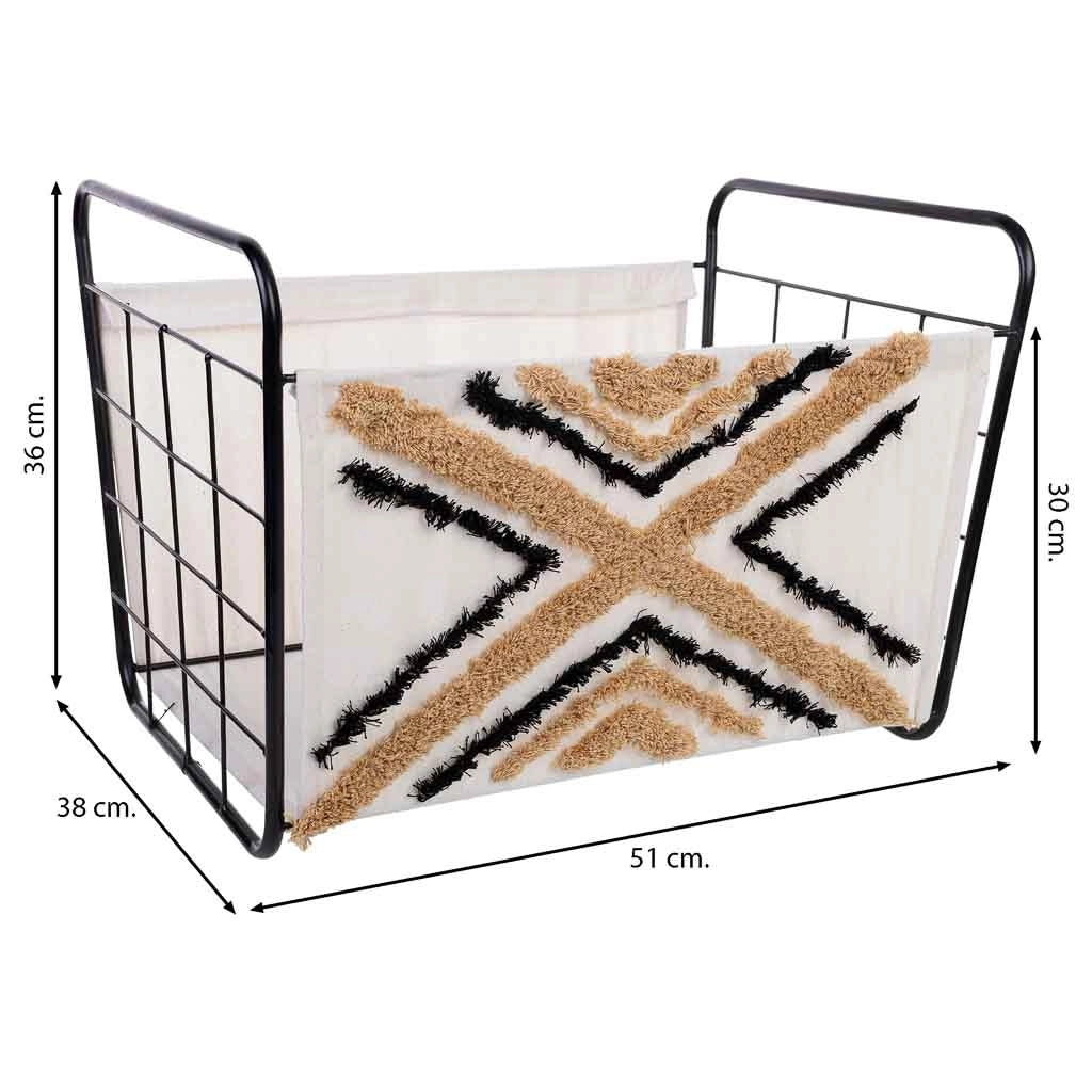 Cesto portaoggetti in metallo e tessuto 51x38x30/36h cm