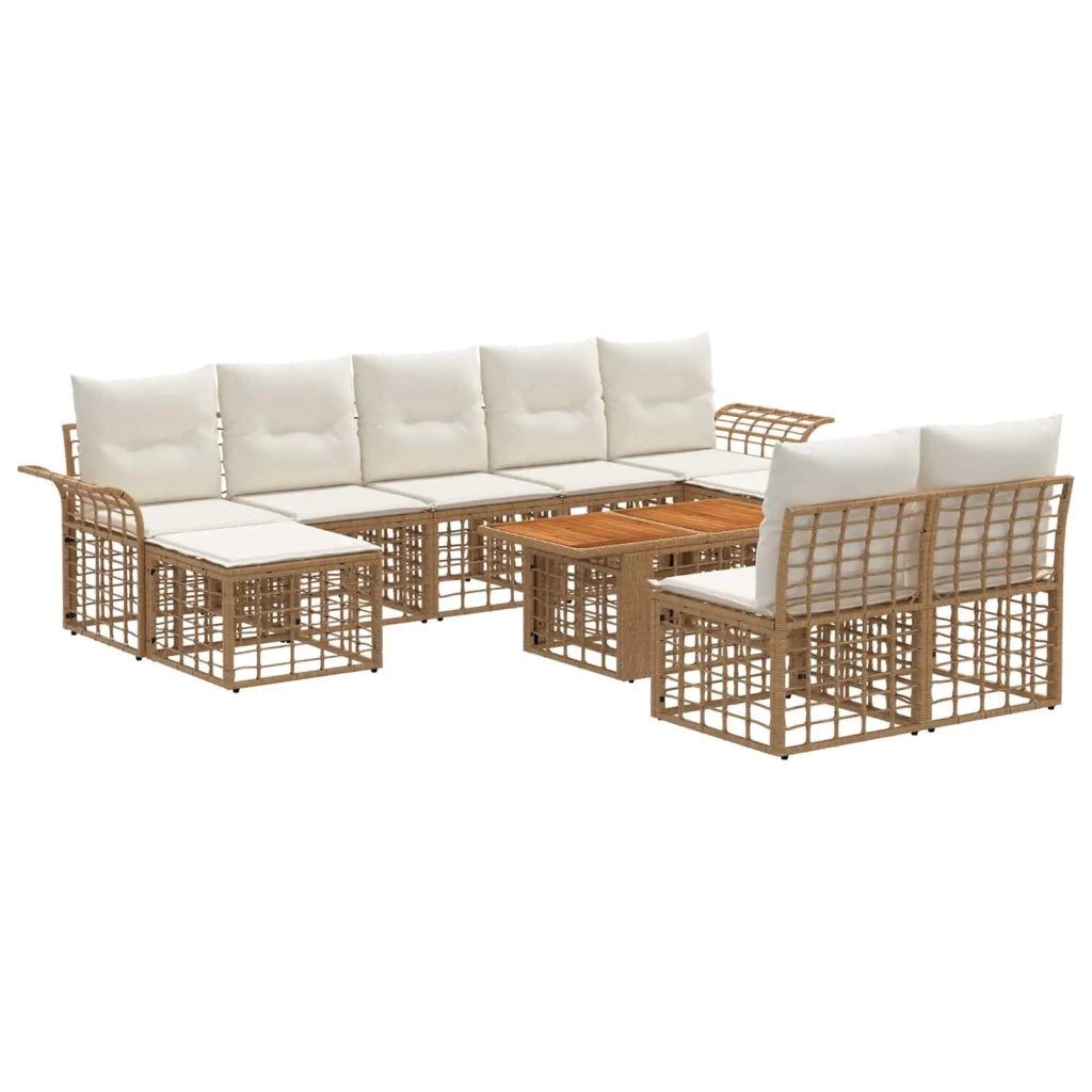 Set Divano da Giardino 10 pz Naturale e Bianco Crema polyrattan 3438014