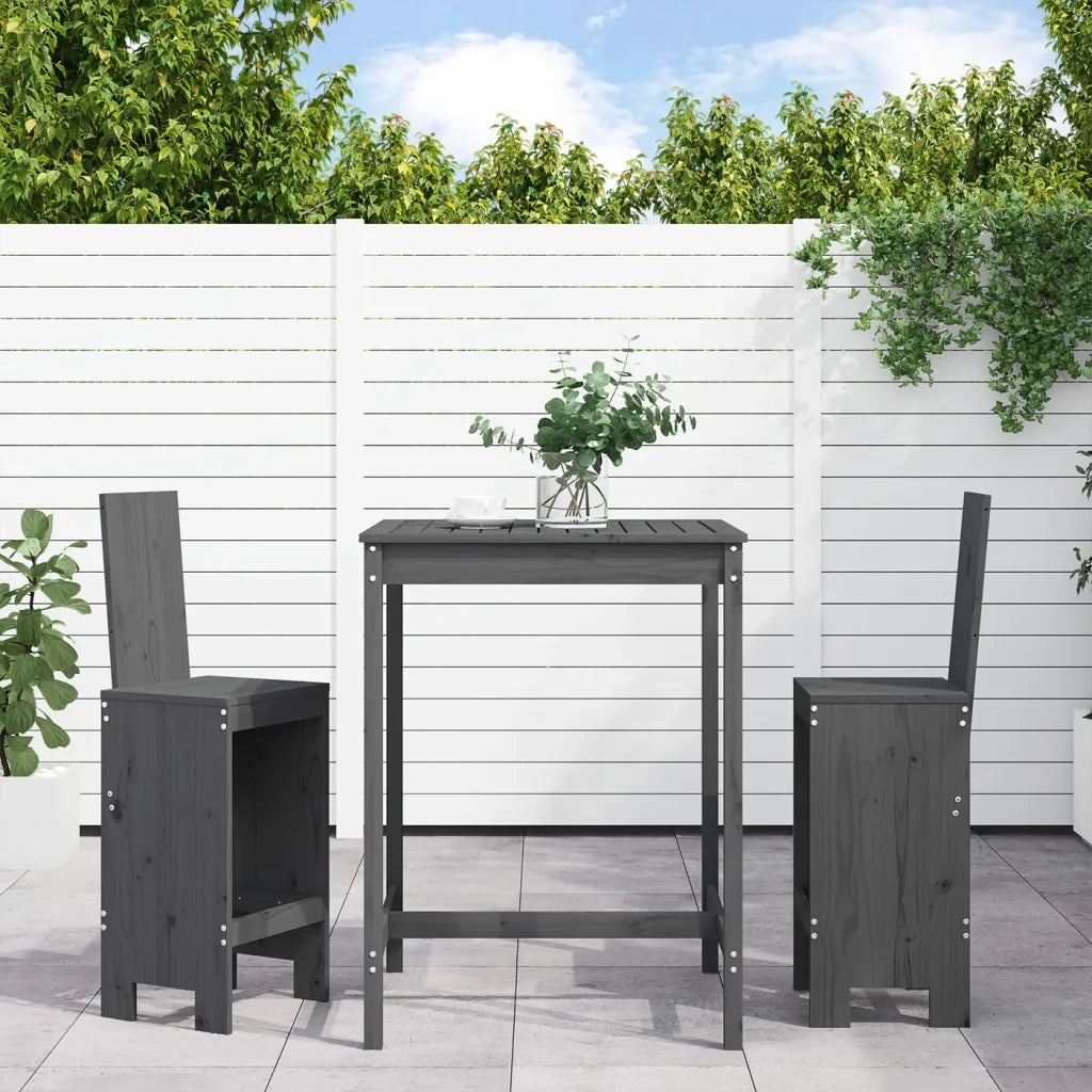 Set Bar da Giardino 3 pz Grigio in Legno Massello di Pino 3157765