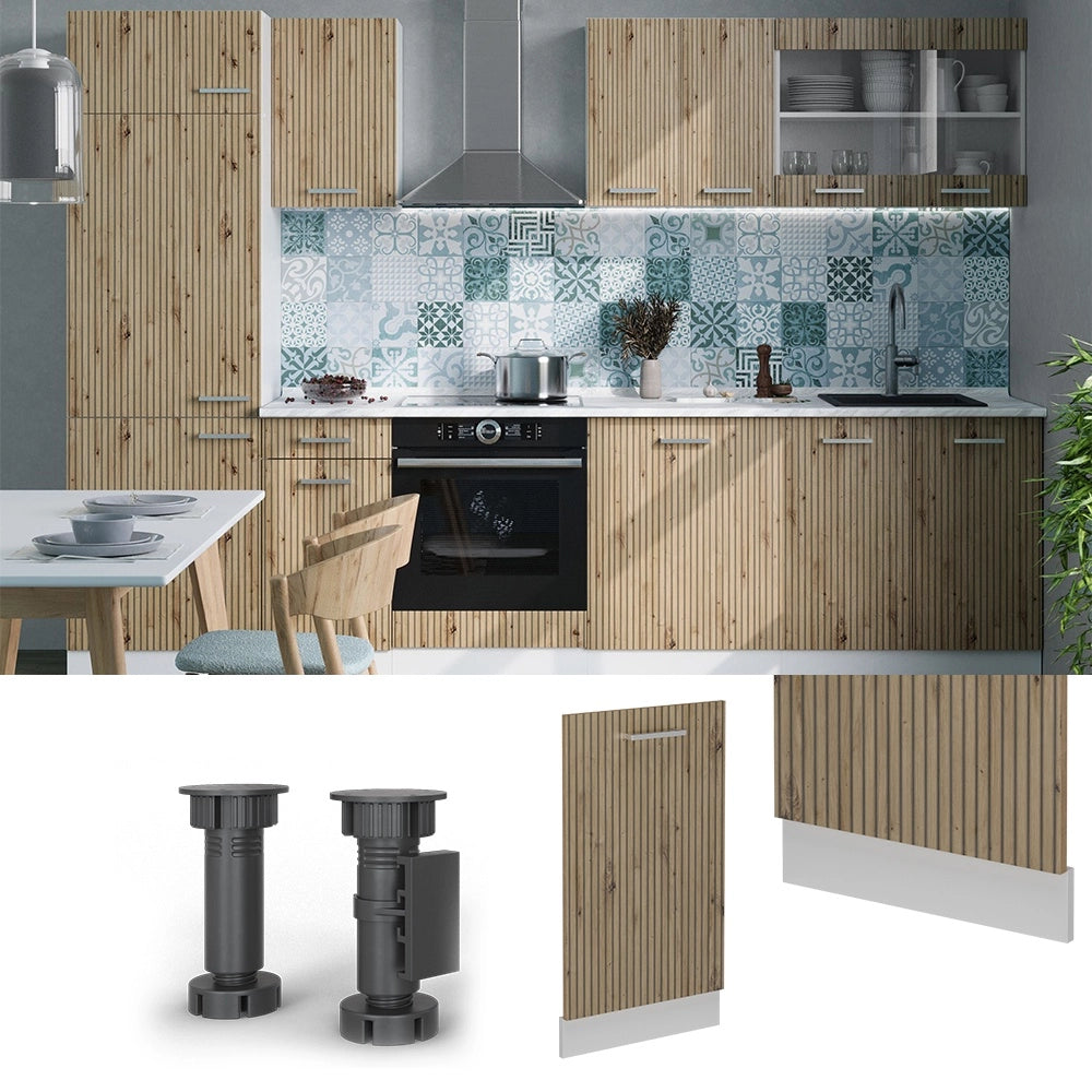 Pannello frontale della lavastoviglie R-Line Rovere artigianale/Bianco 45 cm, PL Marmo Vicco